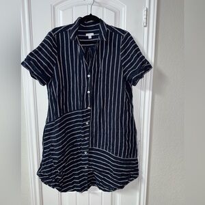 J Jill Striped Navy and White Button-Up Shirt Dress linen dress